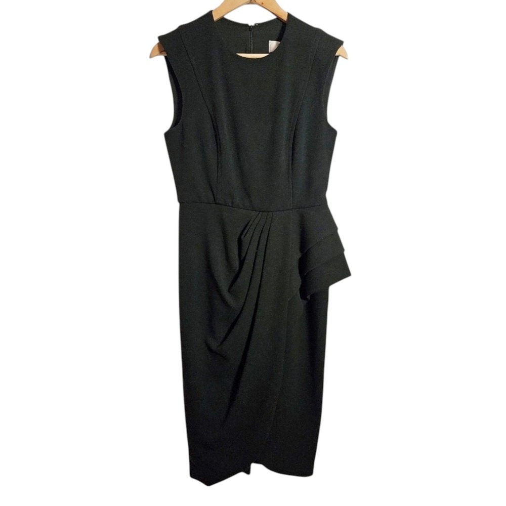 Badgley Mischka Black Asymmetrical Draped Sleeveless Tulip Hem Dress 8 Crewneck